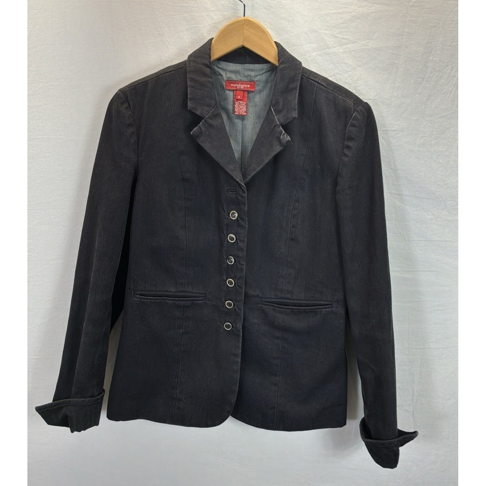 Sundance Jean Jacket Black Denim Button Pocket Long-Sleeve Cotton Fall Classic 6